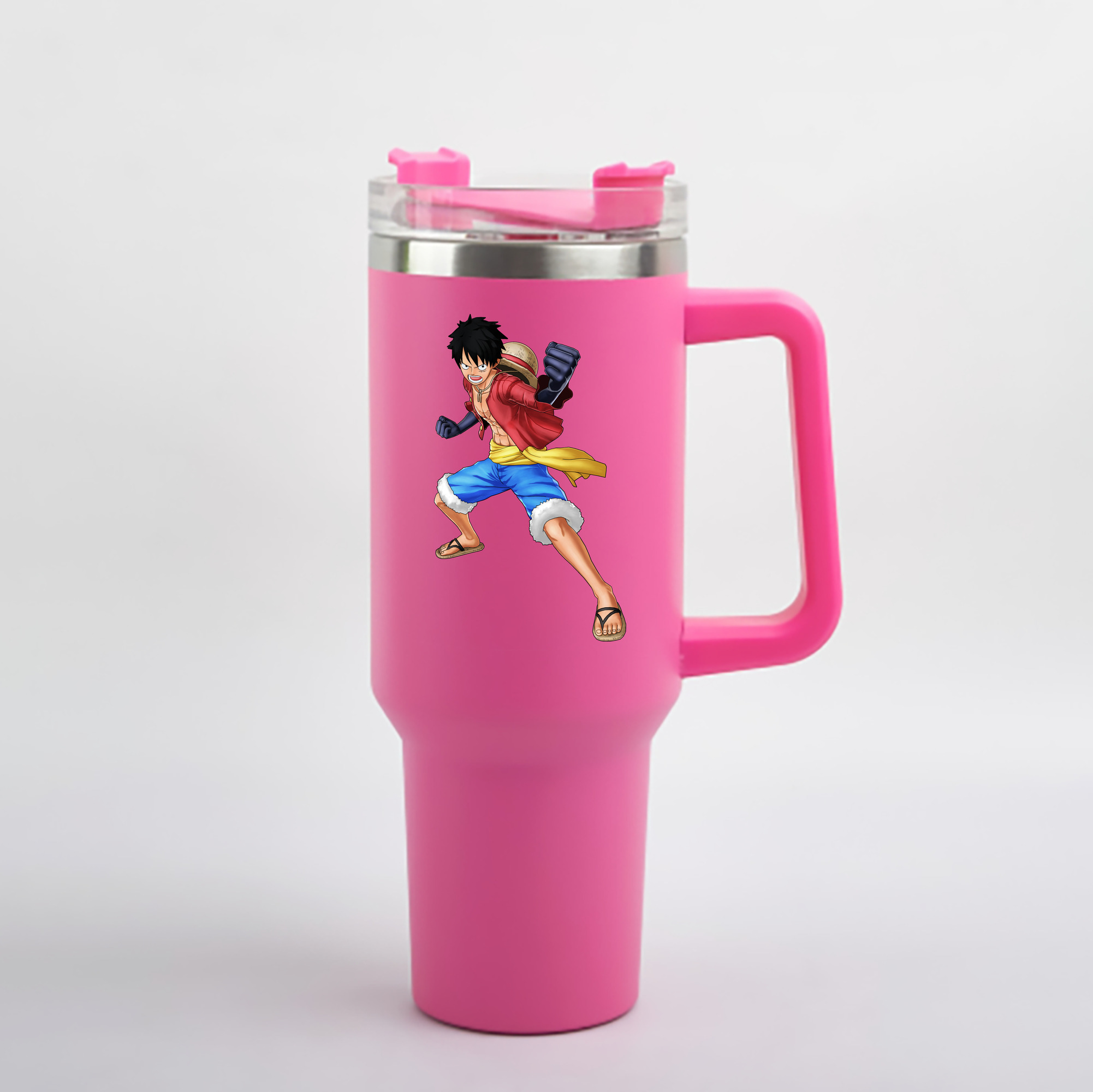 ワンピース モンキー・D・ルフィ ONE PIECE Monkey D. Luffy 1200mL車用タンブラー - クリスタルステッカー（プラスチックストロー付き）